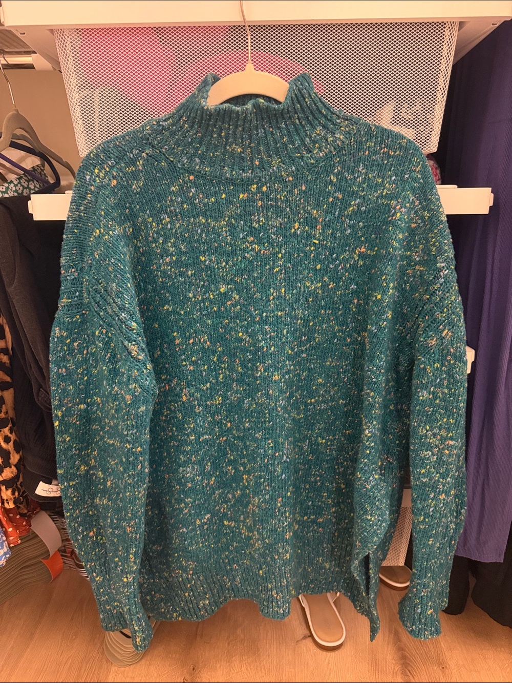 Lou & Grey Teal Speckled Funnel-Neck Sweater